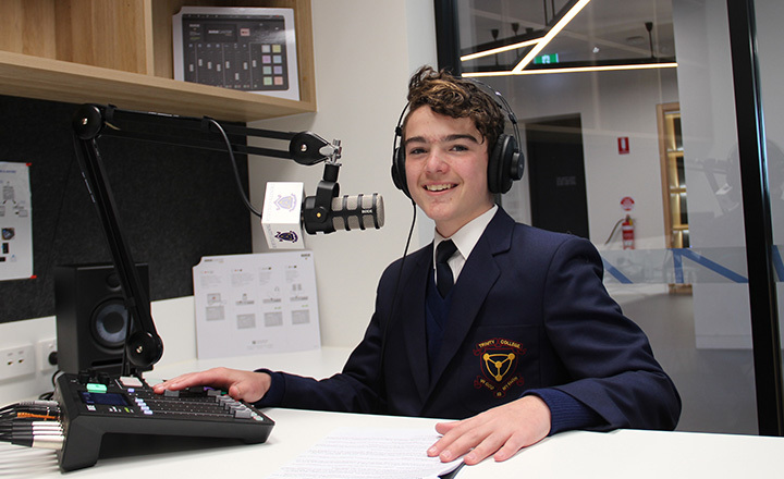 Private school Trinity College student Ryan Vandermyle records a regular podcast.