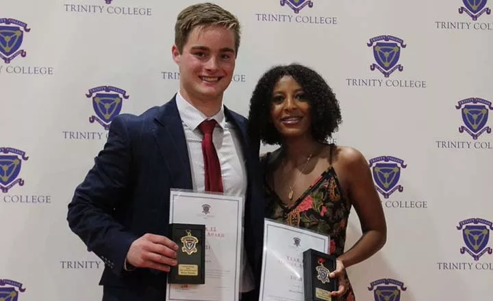 2021 Year 12 Service Award winners Riley Hately and Meazza Otto.