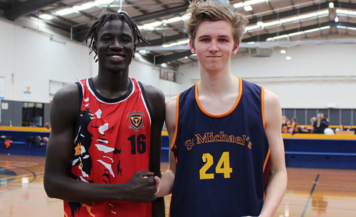Basketball Medalists Trinity College Ayual Garang & St Michael's Toby Woolcock.