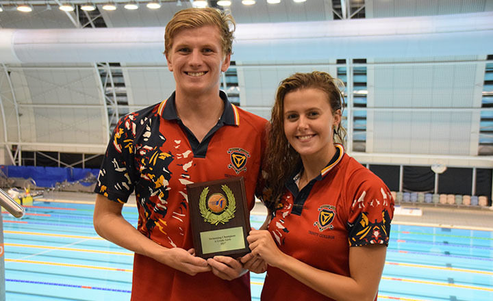 Secondary-school swimmers who compete for Trinity College train with their regular swim club.