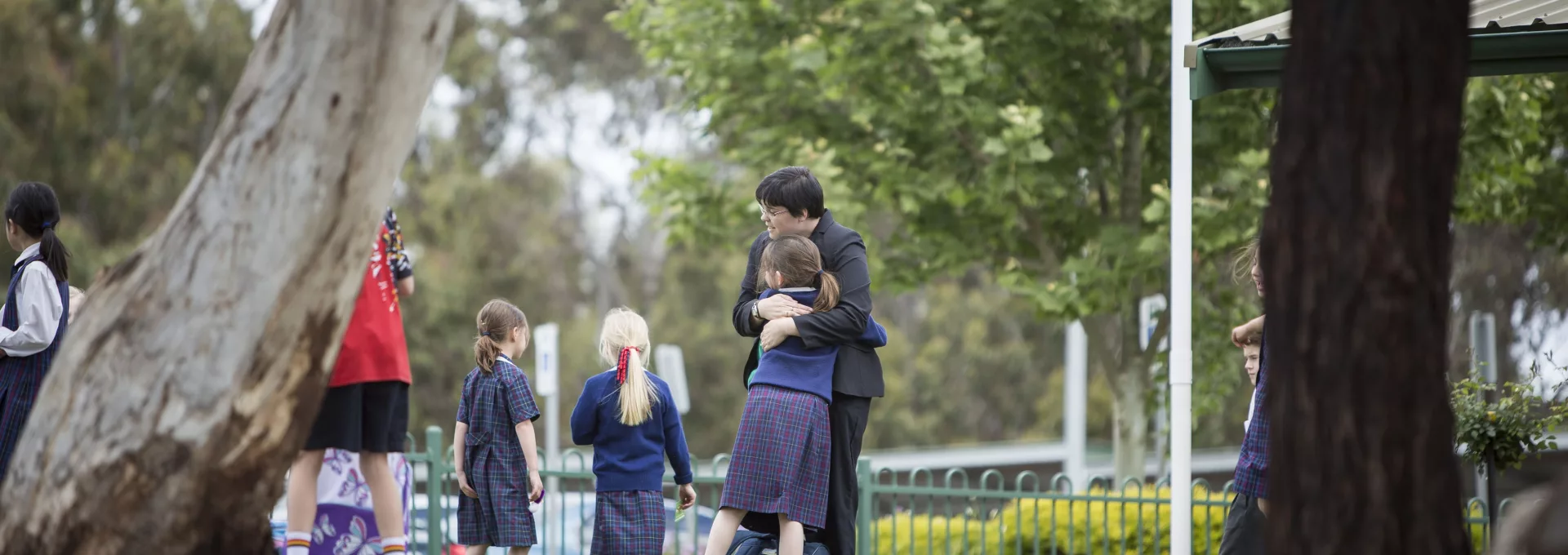 Parent hugging child