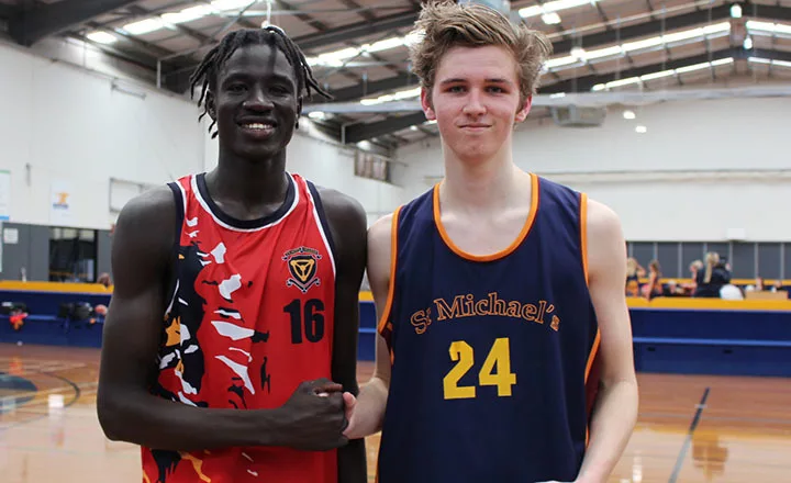 Basketball Medalists Trinity College Ayual Garang & St Michael's Toby Woolcock.