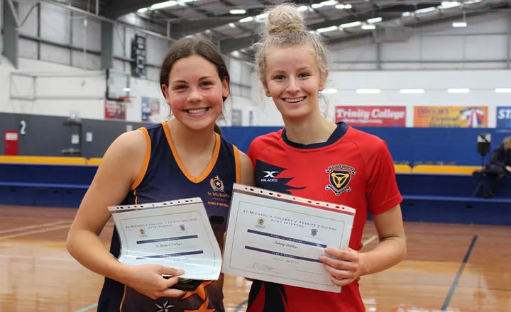 Netball Medalists for Trinity College Alyssa Jones & St Michael's Taylah Dawkins.