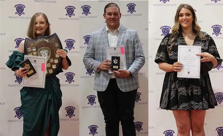 Alexis Wright with her Pointons Business Award, Jett Carlin with the Sports Person of the Year, and Jessica Ridenti with her VET Achievement Award.