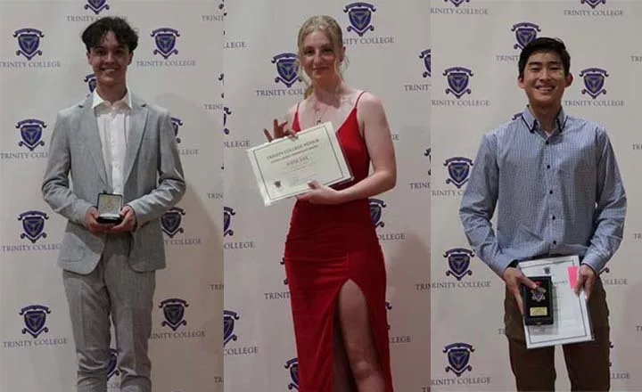 Matthew Cole with the Murial Matters Award, Jodie Day with the School Based Traineeship Award, and Noah Lanau with the ORORA Science Award.