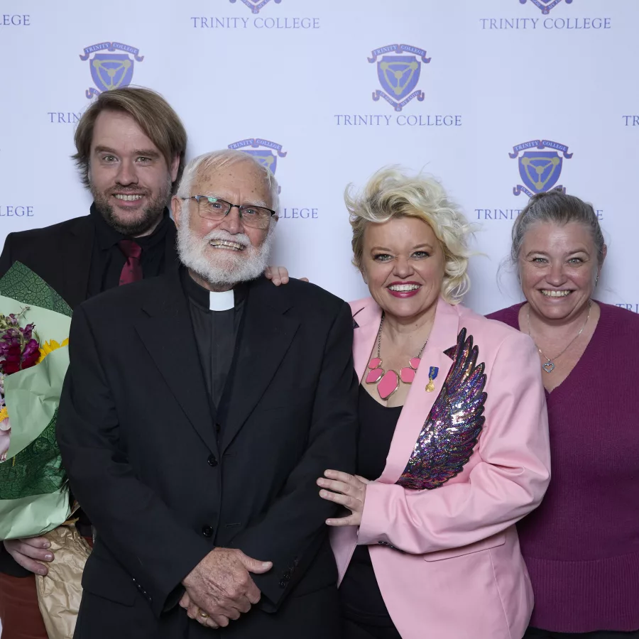 International cabaret artist Libby O’Donovan with Trinity College representatives.